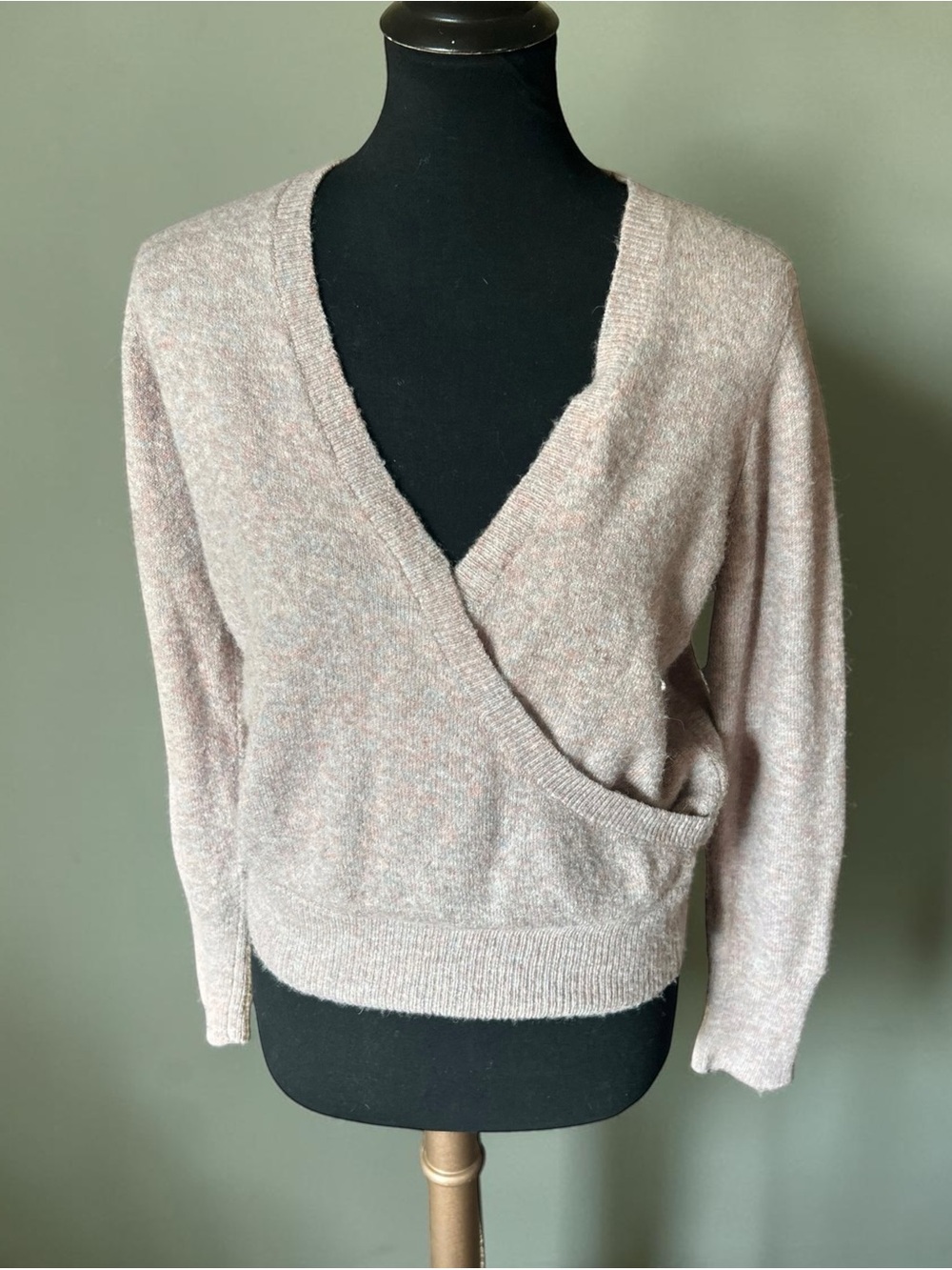 Madewell Surplice Wrap Sweater Coziest Yarn Merino Wool Alpaca Pink Heather S